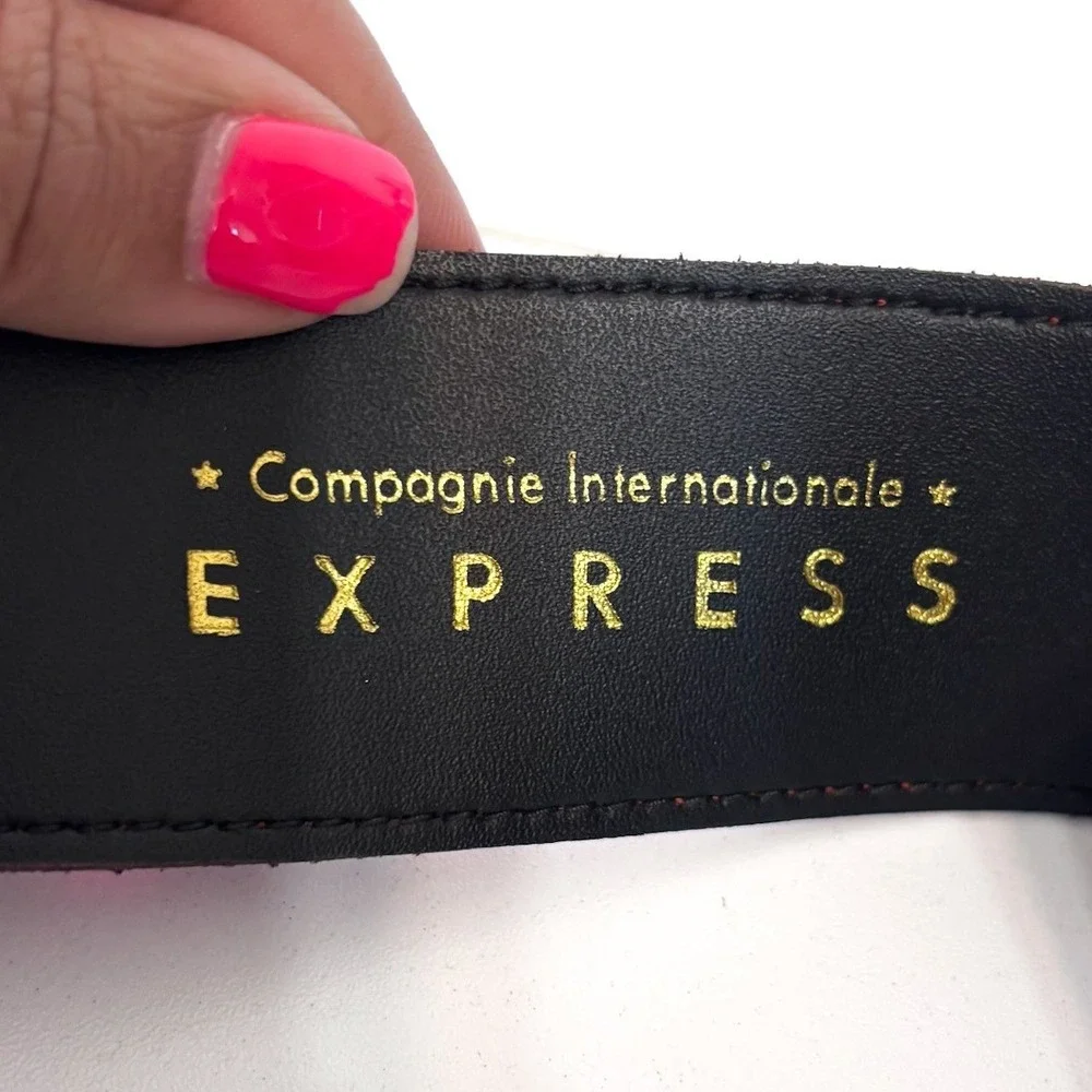 Express Vintage 80s Suede Statement Belt Small Rust Brown Chunky Wide Leather